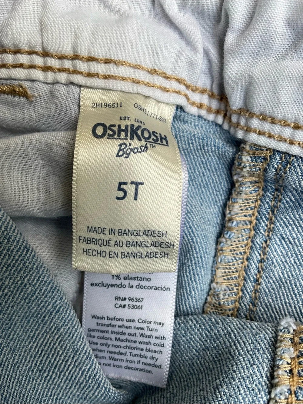 OshKosh B'gosh 5T Girls Denim Overalls Embroidered Strawberry Floral Stretch